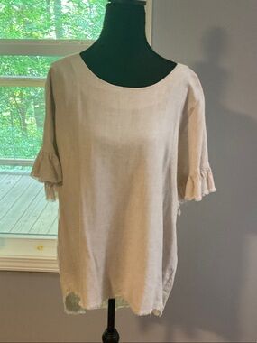 Umgee Cream Ruffle Sleeve Linen Tunic